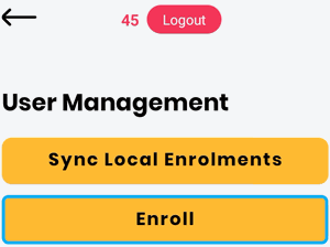 The bt505's User Management screen with the Enroll button highlighted. The bt505's User Management screen with the Enroll button highlighted.